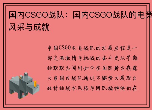 国内CSGO战队：国内CSGO战队的电竞风采与成就